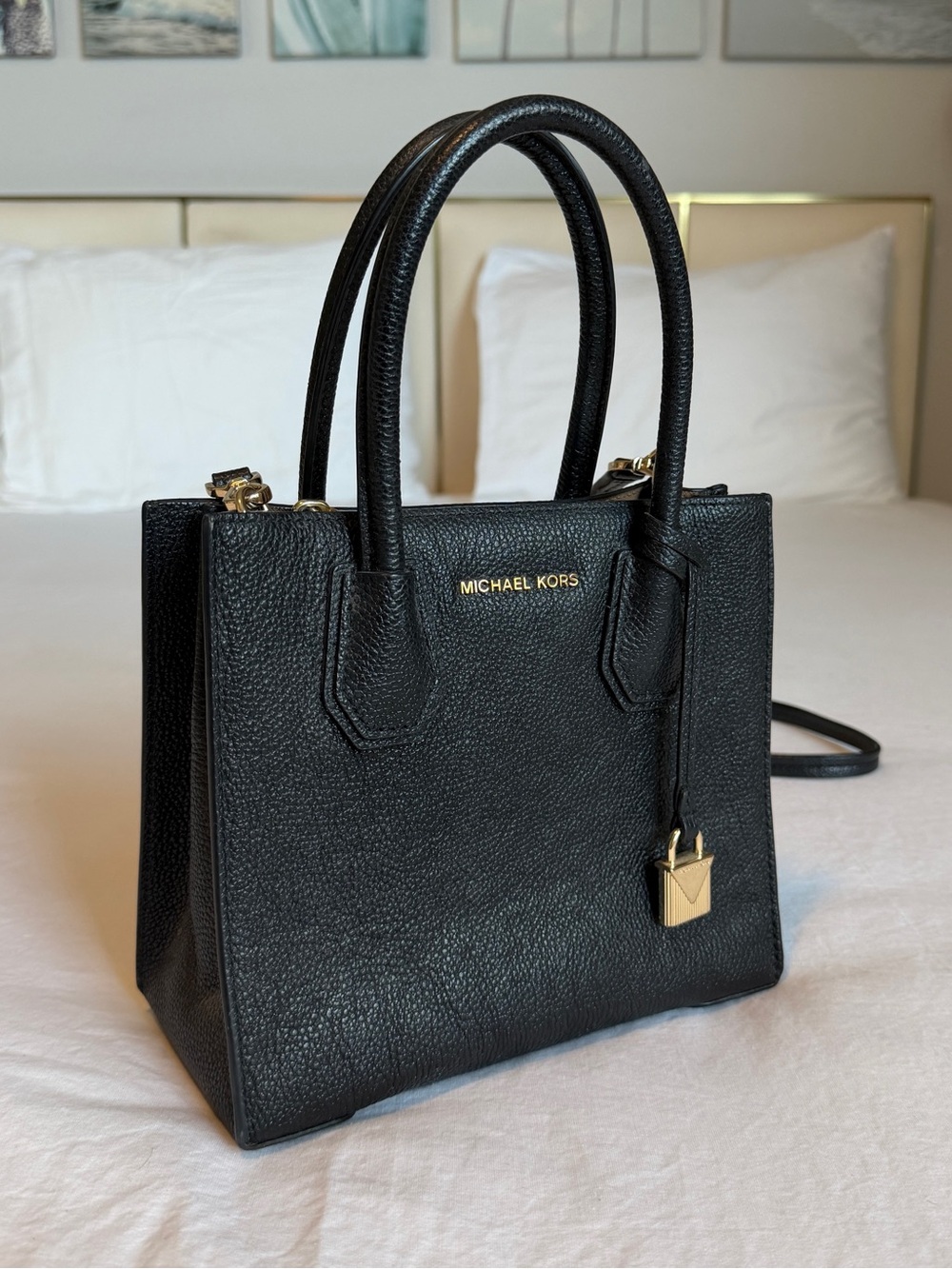 Michael Kors Black Pebbled Leather Satchel with Gold Hardware - Picture 10 of 10